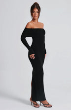 Black Bardot Knit Maxi Dress – Elegant Bodycon Evening Dress | Meave & Ivy