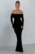 Black Bardot Knit Maxi Dress – Elegant Bodycon Evening Dress | Meave & Ivy
