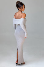 Grey Bardot Knit Maxi Dress – Elegant Bodycon Evening Dress | Meave & Ivy