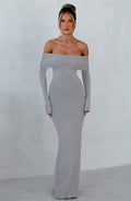 Grey Bardot Knit Maxi Dress – Elegant Bodycon Evening Dress | Meave & Ivy