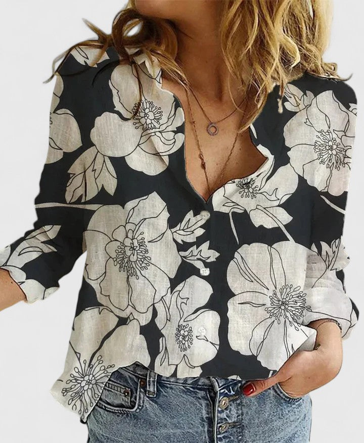 Linen Button-Down Shirt with Lapel Collar
