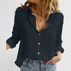 Linen Button-Down Shirt with Lapel Collar