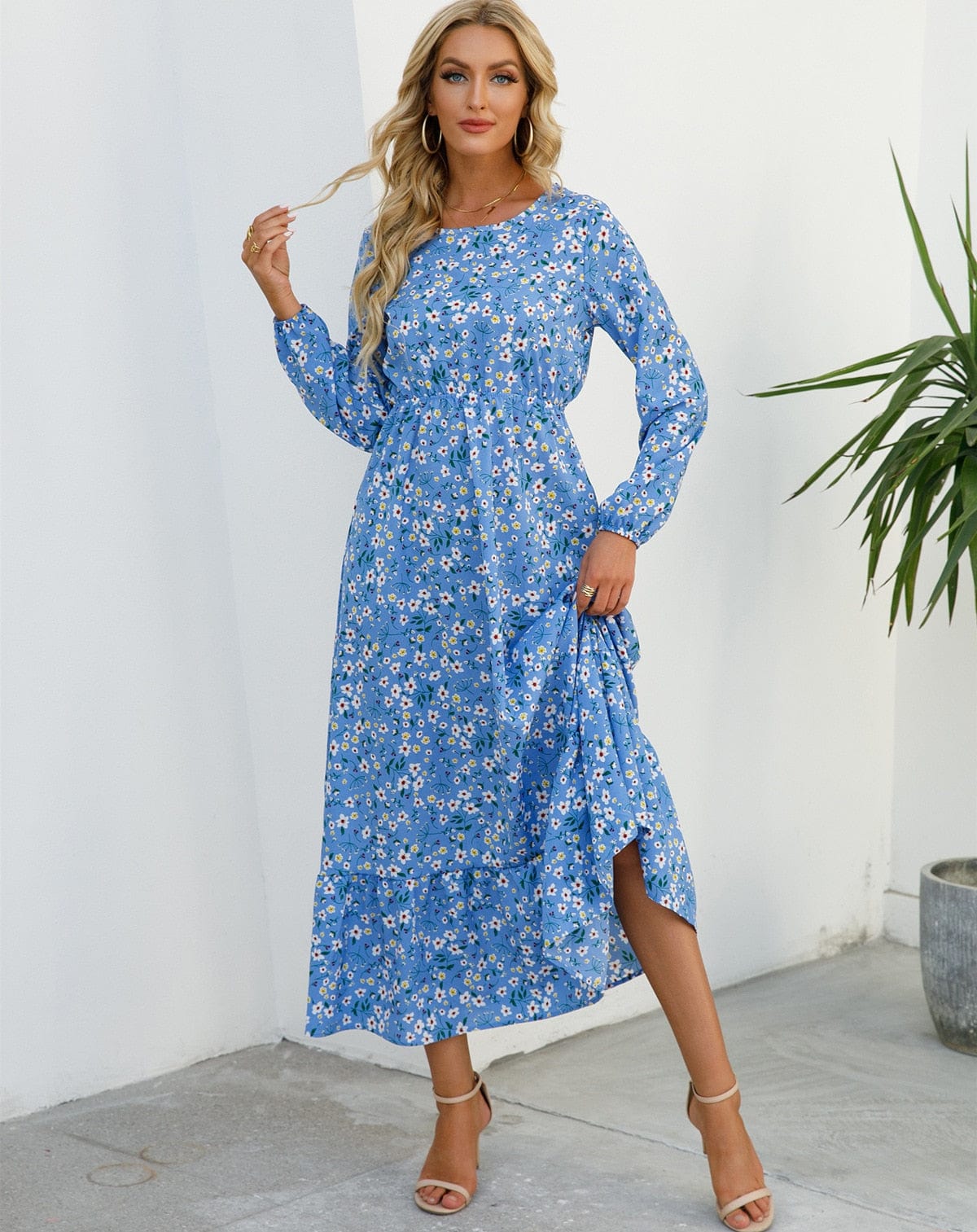 Blue Floral Ibiza Long Sleeve Maxi Dress – Women's Boho Summer Beach & Holiday Dress | Meave & Ivy