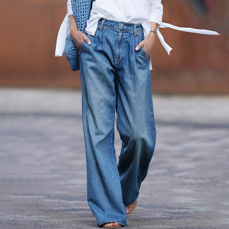 Women's Wide-Leg Denim Jeans – High-Waisted Relaxed Full-Length Style for Casual Everyday Wear