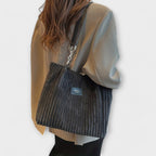 Women's Large Corduroy Shoulder Tote Bag