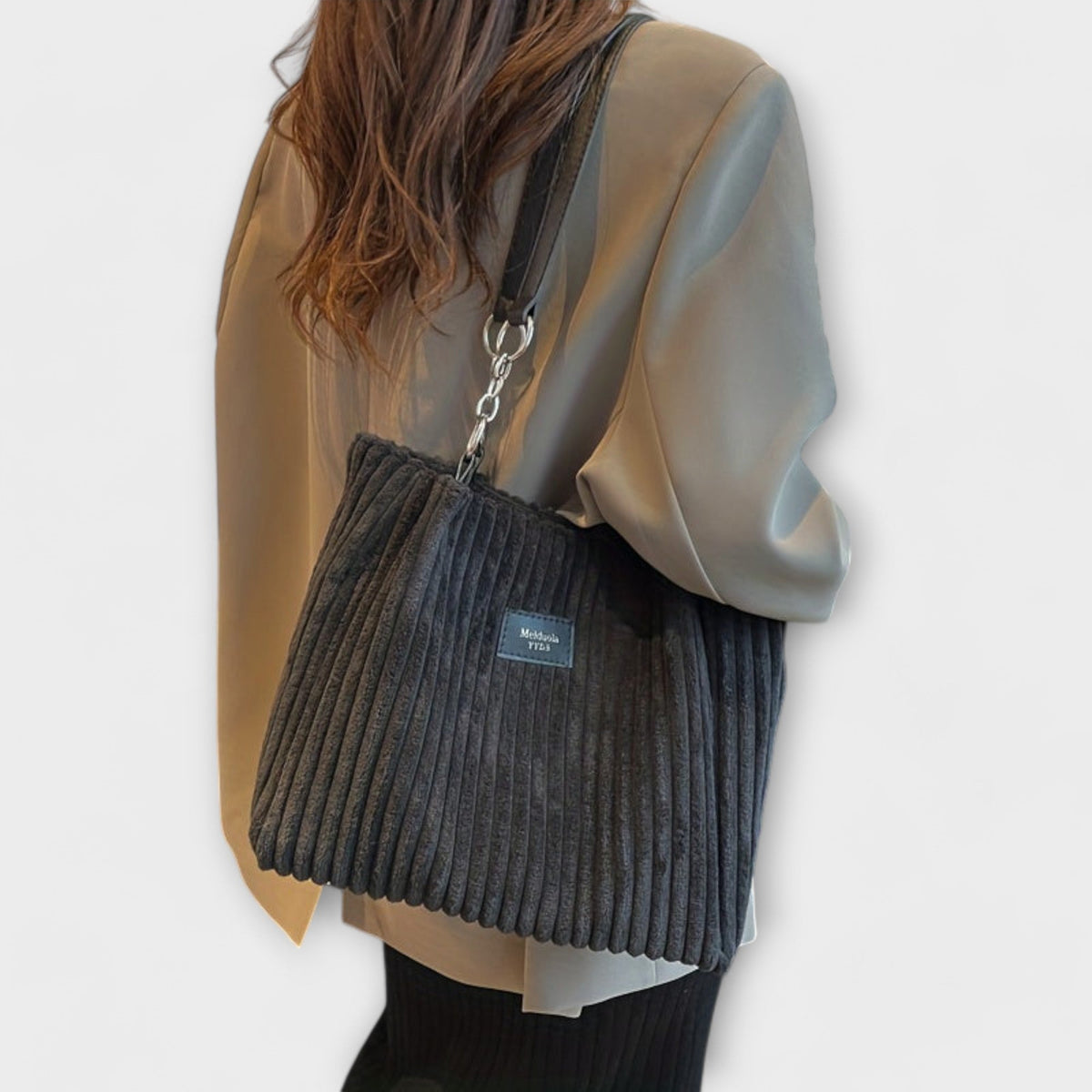 Women's Large Corduroy Shoulder Tote Bag