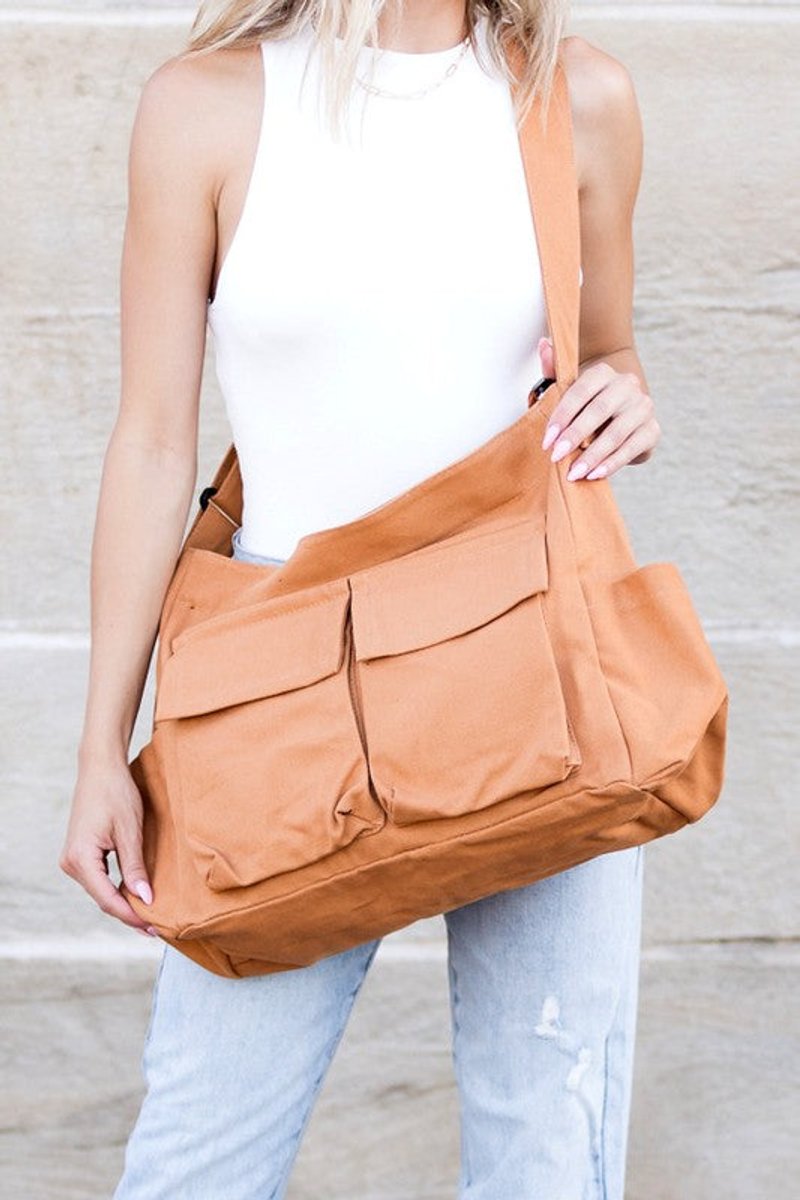 Women's Large Multi-Pocket Canvas Shoulder Bag