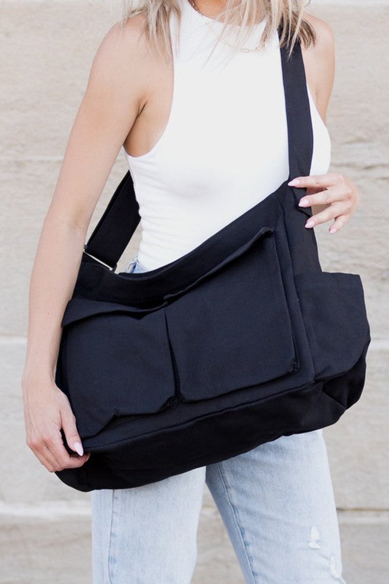 Women's Large Multi-Pocket Canvas Shoulder Bag