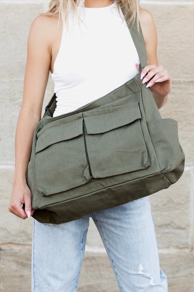 Women's Large Multi-Pocket Canvas Shoulder Bag