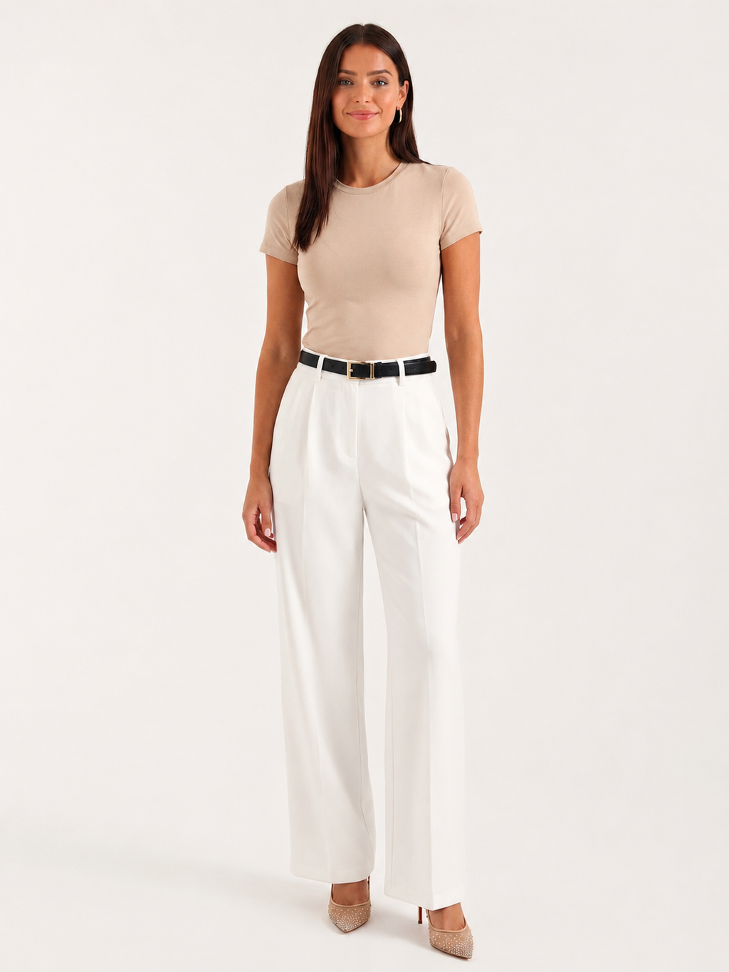 Women's High-Waisted Tailored Wide-Leg Trousers – Pleated Full-Length Style for Office Business Formal Events and Smart Everyday Wear