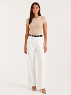 Women's High-Waisted Tailored Wide-Leg Trousers – Pleated Full-Length Style for Office Business Formal Events and Smart Everyday Wear