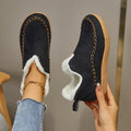 Women's Warm Faux Fur-Lined Slip-On Ankle Boots with Moccasin Stitching