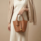 Structured Basket Handbag with Twist Lock – Faux Leather Bucket Bag