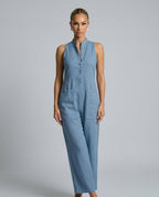Linen-Blend Sleeveless Loose Jumpsuit