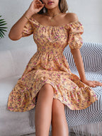 Square Neck Floral Dress with Frill Hem and High Waist | Meave & Ivy