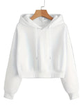 Women's Cropped Pullover Hoodie with Printed Back Detail and Adjustable