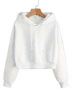 Women's Cropped Pullover Hoodie with Printed Back Detail and Adjustable