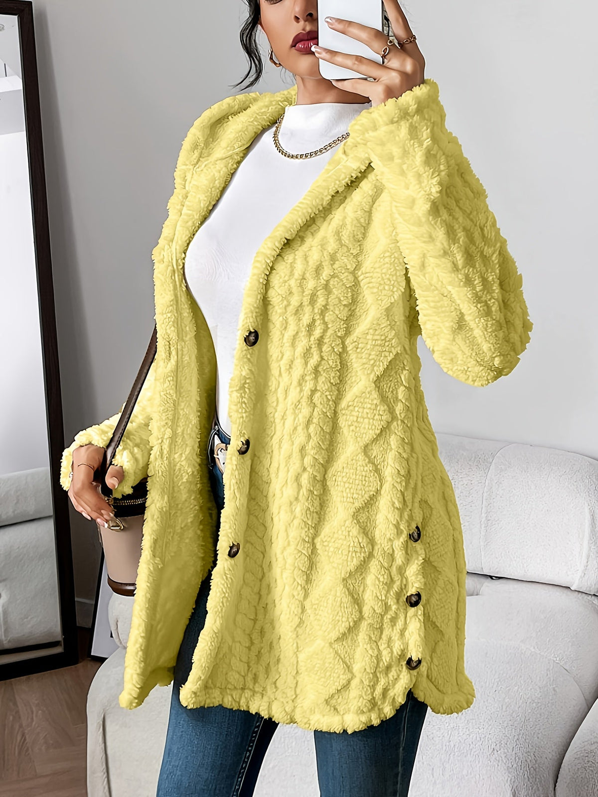 Women's Longline Textured Knit Cardigan with Button Front