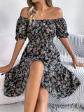 Square Neck Floral Dress with Frill Hem and High Waist | Meave & Ivy