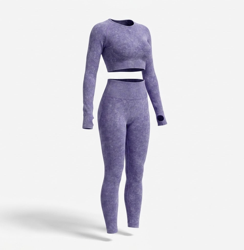 Women's Seamless Long-Sleeve Crop Top and Leggings Set
