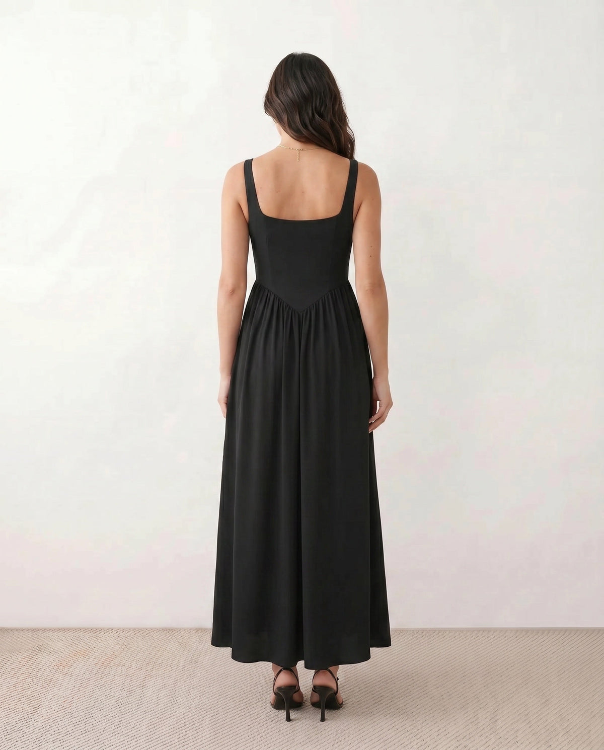 Basque Waist A-Line Maxi Dress