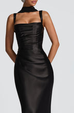 Black Off-Shoulder Maxi Dress – Sculpted Evening Gown | Meave & Ivy