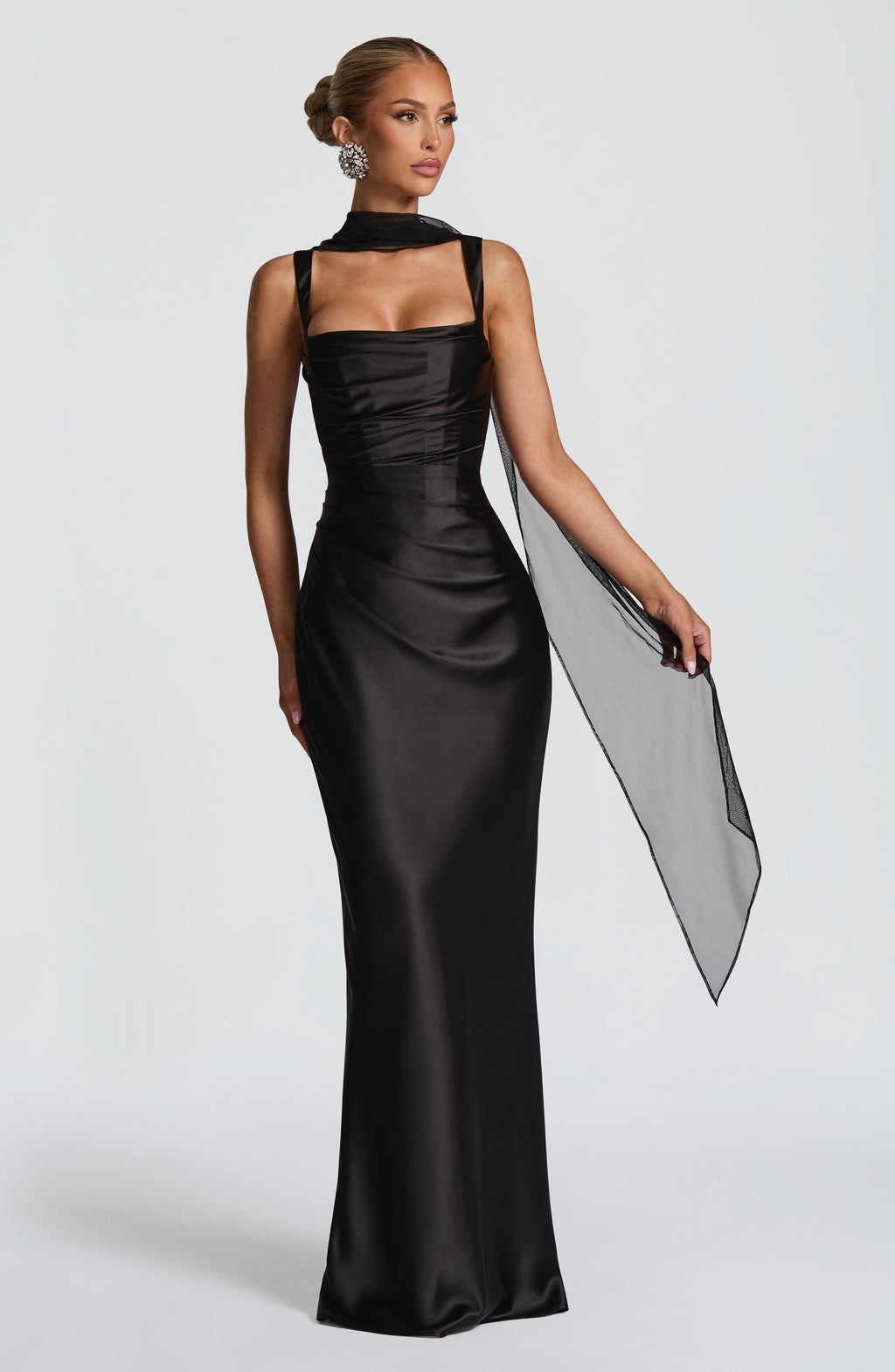 Black Off-Shoulder Maxi Dress – Sculpted Evening Gown | Meave & Ivy