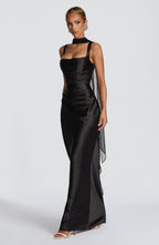 Black Off-Shoulder Maxi Dress – Sculpted Evening Gown | Meave & Ivy