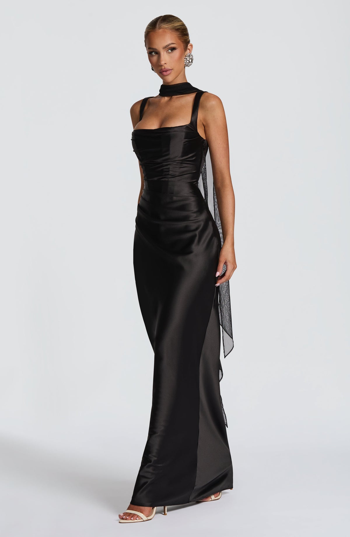 Black Off-Shoulder Maxi Dress – Sculpted Evening Gown | Meave & Ivy