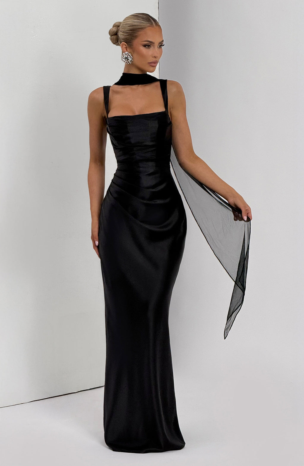 Black Off-Shoulder Maxi Dress – Sculpted Evening Gown | Meave & Ivy