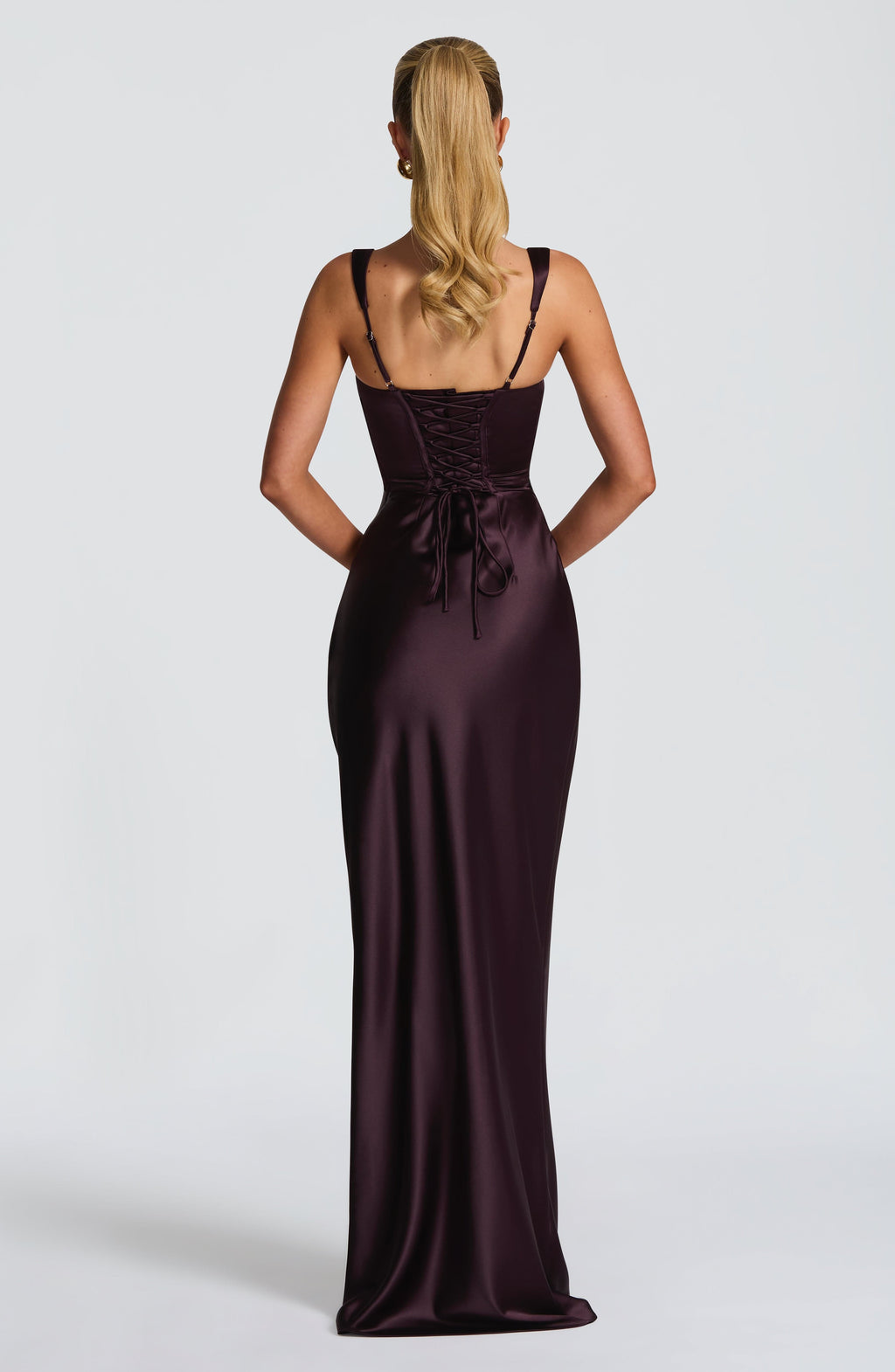 Plum Pleated Satin Maxi Dress – Elegant Evening Gown | Meave & Ivy