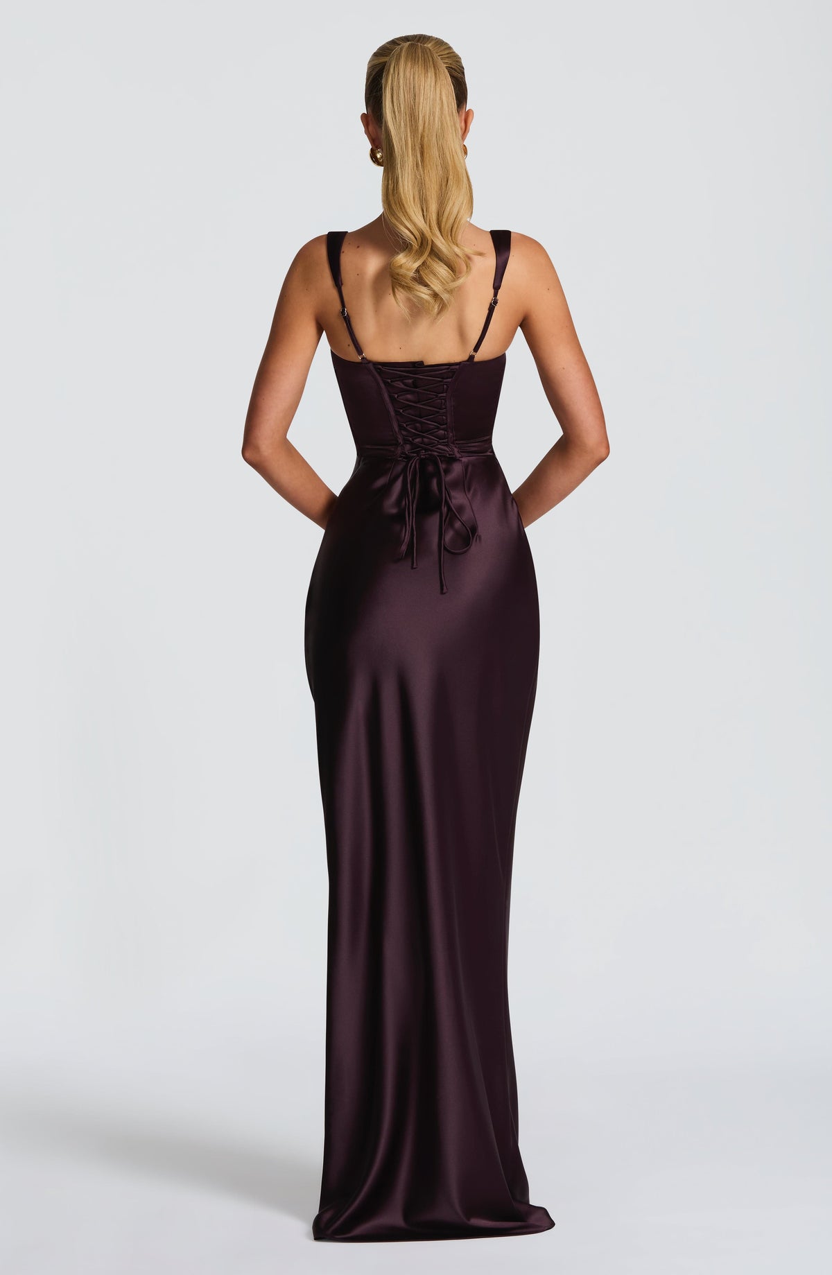 Plum Pleated Satin Maxi Dress – Elegant Evening Gown | Meave & Ivy