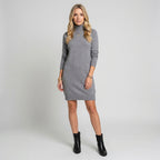 Roll Neck Jumper Dress – Fitted Knit in Grey