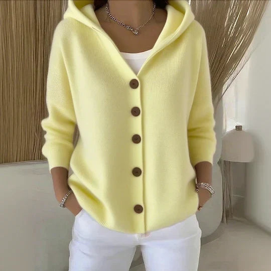 Women's Soft Knit Hooded Cardigan – Relaxed Button-Front Lightweight Layer