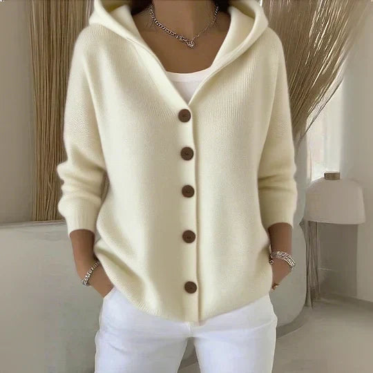 Women's Soft Knit Hooded Cardigan – Relaxed Button-Front Lightweight Layer