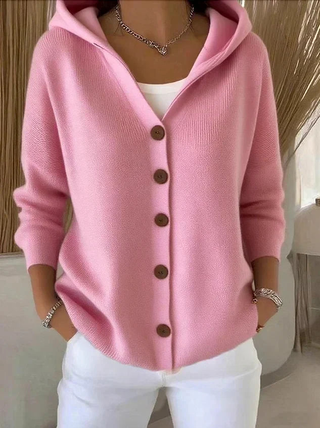 Women's Soft Knit Hooded Cardigan – Relaxed Button-Front Lightweight Layer