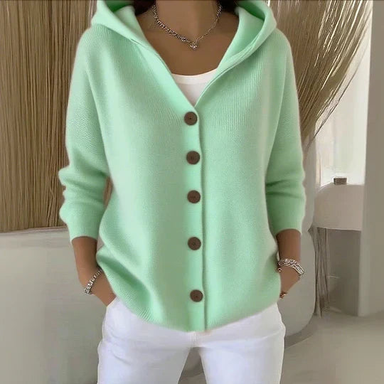 Women's Soft Knit Hooded Cardigan – Relaxed Button-Front Lightweight Layer
