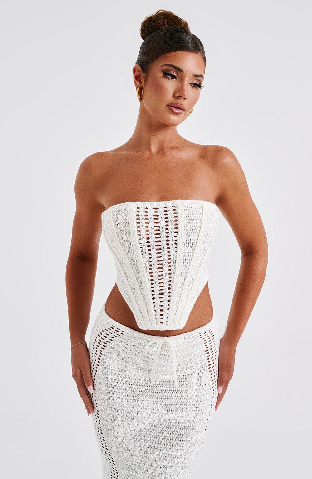 White Crochet Corset Top – Elegant Bohemian Bustier | Meave & Ivy