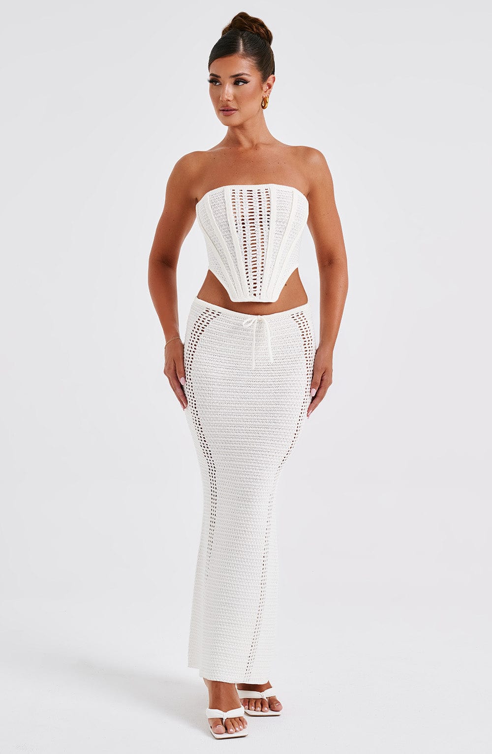 White Crochet Corset Top – Elegant Bohemian Bustier | Meave & Ivy