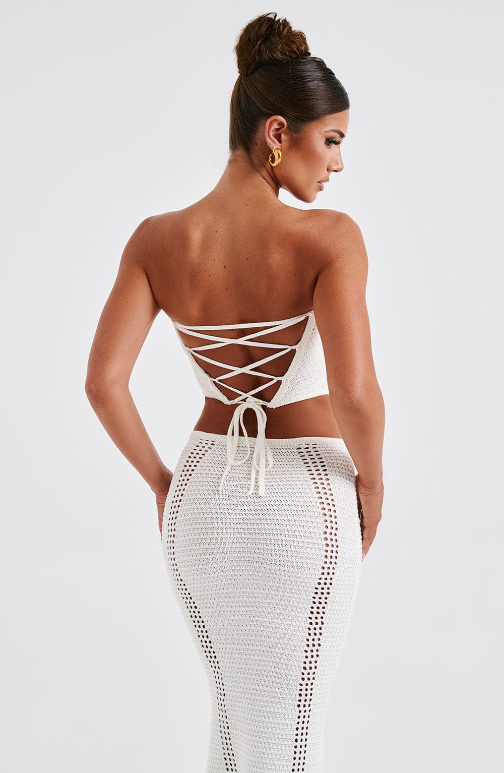 White Crochet Corset Top – Elegant Bohemian Bustier | Meave & Ivy