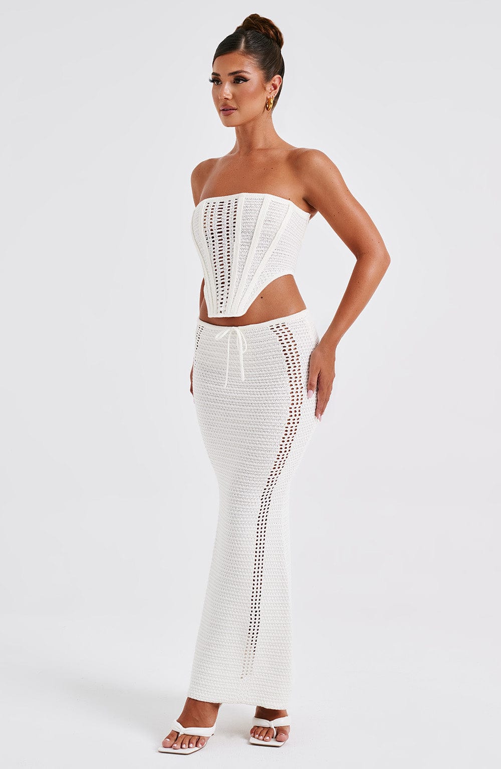 White Crochet Corset Top – Elegant Bohemian Bustier | Meave & Ivy