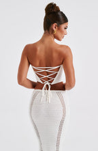 White Crochet Corset Top – Elegant Bohemian Bustier | Meave & Ivy