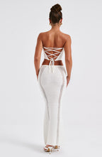 White Crochet Corset Top – Elegant Bohemian Bustier | Meave & Ivy