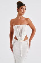 White Crochet Corset Top – Elegant Bohemian Bustier | Meave & Ivy