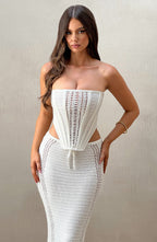 White Crochet Corset Top – Elegant Bohemian Bustier | Meave & Ivy