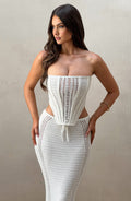 White Crochet Corset Top – Elegant Bohemian Bustier | Meave & Ivy