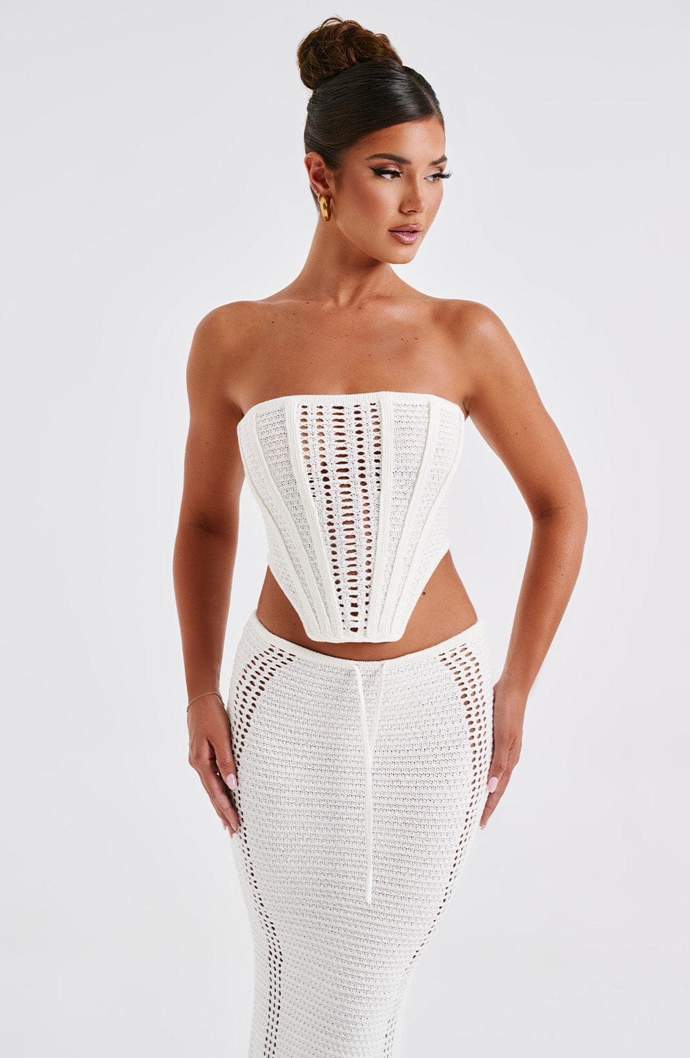 White Crochet Corset Top – Elegant Bohemian Bustier | Meave & Ivy