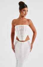 White Crochet Corset Top – Elegant Bohemian Bustier | Meave & Ivy