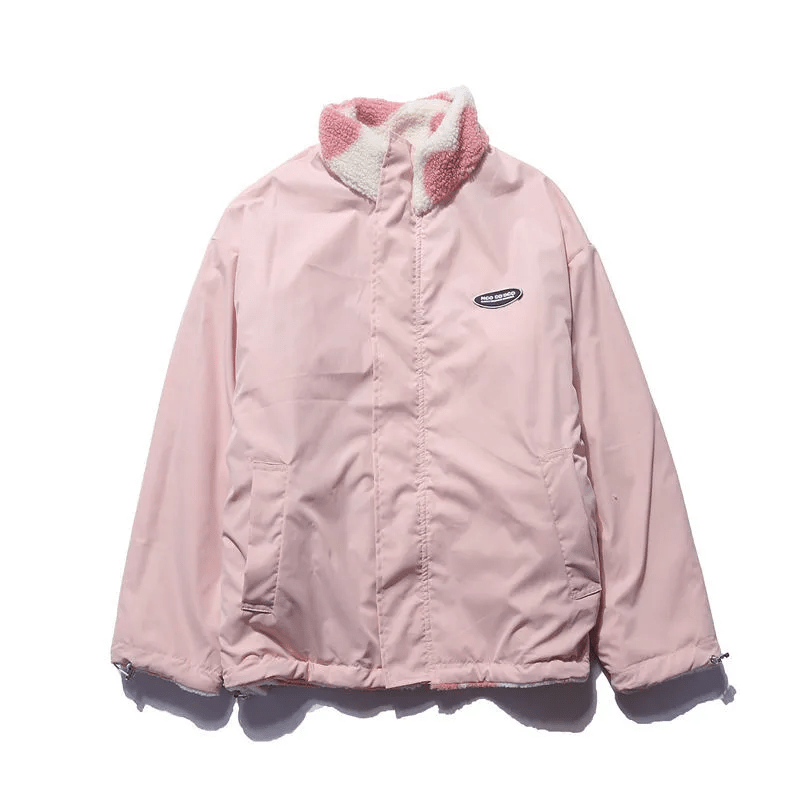 Women's Reversible Zip-Up Jacket with Heart-Patterned Fleece and Side