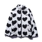 Women's Reversible Zip-Up Jacket with Heart-Patterned Fleece and Side